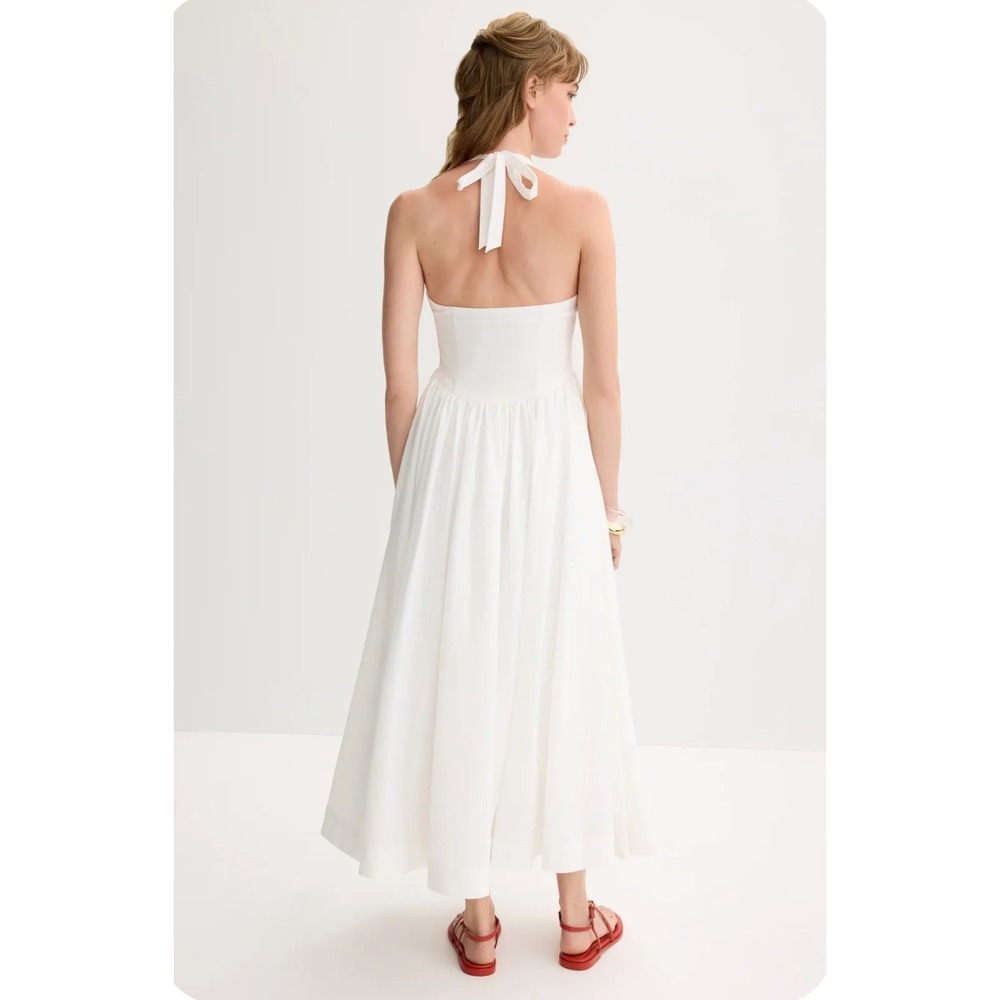 Jewel Badgley Mischka Halter Maxi Dress White V-Neck Sleeveless Womens Sz 4 US - Picture 2 of 12